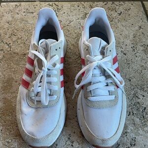 Adidas White Sneakers with Red Stripes